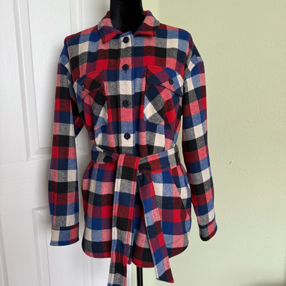 Lauren Ralph Lauren Buffalo Check Belted Twill Shirt Jacket Wool Blend Shacket - Picture 3 of 11